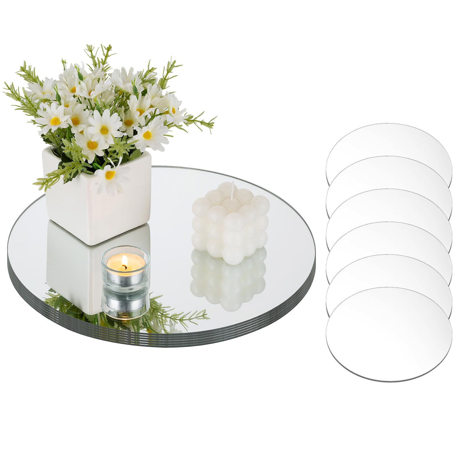 NUPTIO Round Mirror Candle Plates 30cm: 12 Pcs Wedding Table Centrepieces Candle Holders for Pillar Candles Mirrored Tray 2mm Rounded Candles Plate Mirrors Ceremony Diy Craft Project Table Decoration