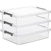 Citylife 3 PCS Plastic Storage Bins with Latching Lids Clear File Box Portable Storage Containers for Organizing A4 Paper, Do