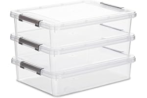 Citylife 3 PCS Plastic Storage Bins with Latching Lids Clear File Box Portable Storage Containers for Organizing A4 Paper, Do