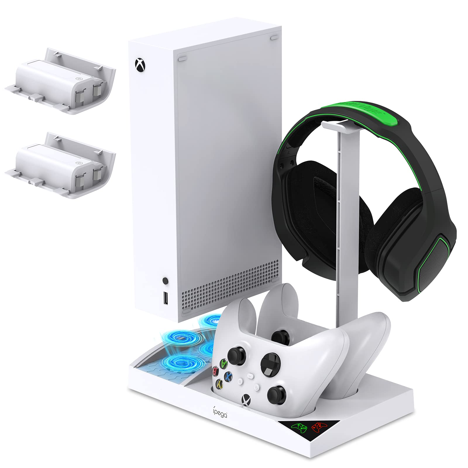 FASTSNAIL Cooling Fan Station for Xbox Series S - 1400mAh Rechargeable Battery Pack & Dual Controller Charging Dock, High Speed Cooler Stand with Headset Holder Compatible with Xbox Series S Console