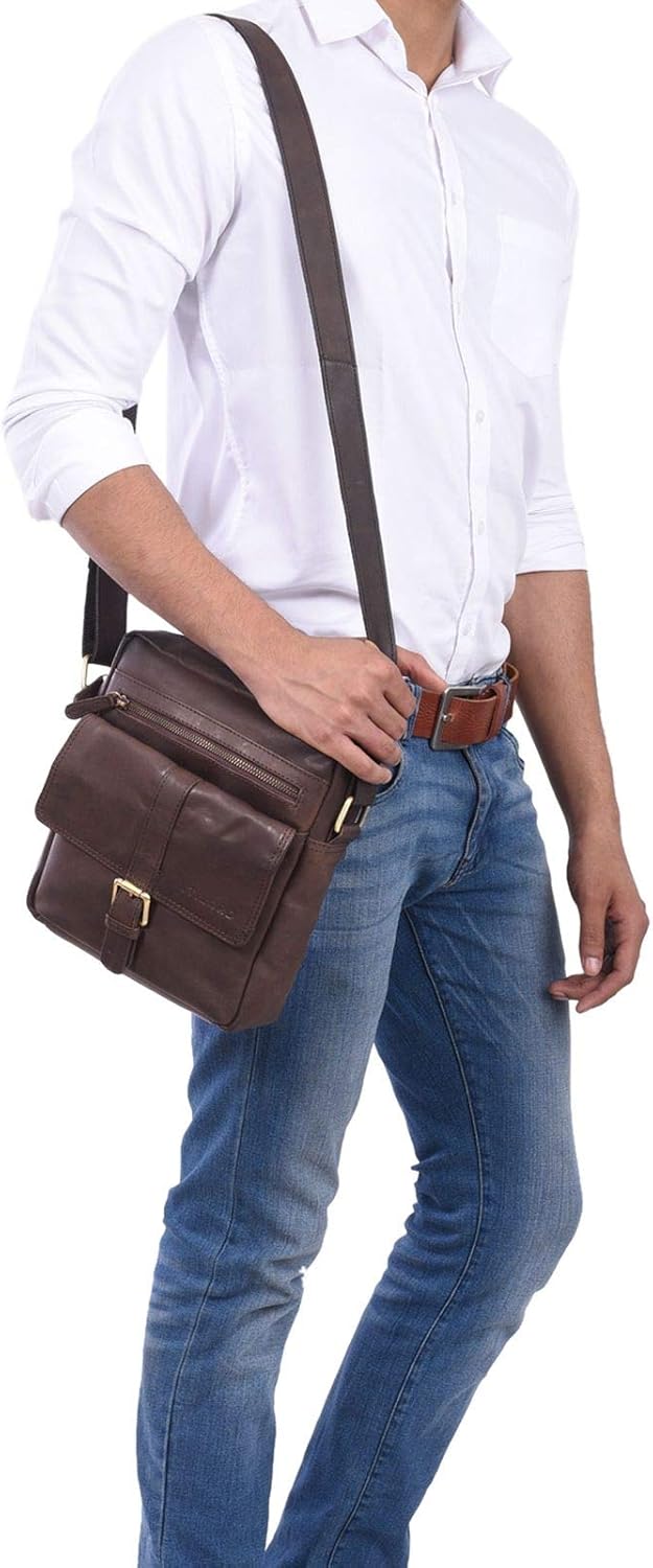 STILORD "Dany" Small Leather Courier Bag Vintage Shoulder Bag for DIN A5 Documents 10.1 Inch Tablet iPad Cross Body Bag in Genuine Leather Colour:Flat Dark Brown - Image 4