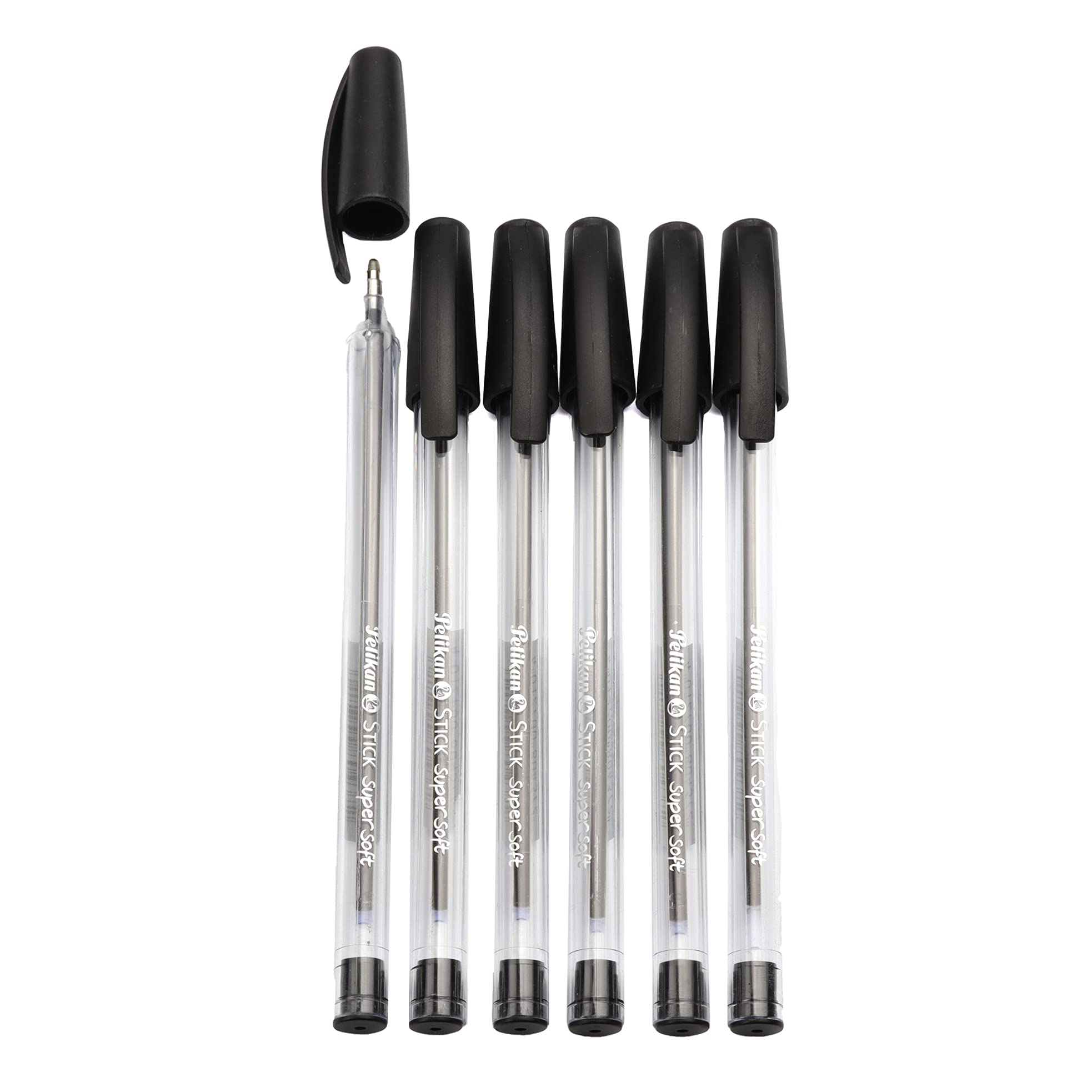 Pelikan - Stick Super Soft - Black - Ballpoint Pen - 6 Pieces - Mixed Colors - For School and Office - Sliding Ink - Made in Germany