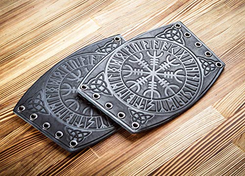 Leather Cuff Bracer - LARP Gauntlet - Leather Wristbands - LARP Accessories Viking Bracers - Archery Armguard - Aegishjalmur Helm of Awe - Length 5" - Thumbnail 2