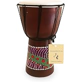 Djembe Drum &ndash; Hand Carved African Drum, Bongo Congo Style &ndash; Solid Mahogany with Goatskin Head, Tribal Painted Design &ndash; 12" High by JIVE