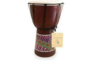 Djembe Drum – Hand Carved African Drum, Bongo Congo Style – Solid Mahogany with Goatskin Head, Tribal Painted Design – 12" High by JIVE