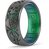 Enso Rings Wizarding World of Harry Potter Collection Dualtone Silicone Ring - Comfortable and Flexible Design - 7.99mm Wide, 2.18mm Thick - Dark Mark - Platinum/Dragon - Size 11