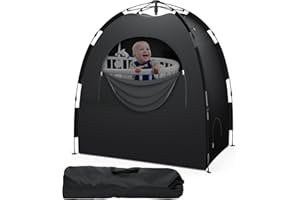 RZIPID Pack N Play Blackout Cover, ONE-CLICK FOLDING Baby Sleep Pod Crib Cover with Monitor Pouch, Portable Sleeping Space, Block Out 95% Light, Breathable Baby Travel Crib Canopy Tent, Baby Travel Essential