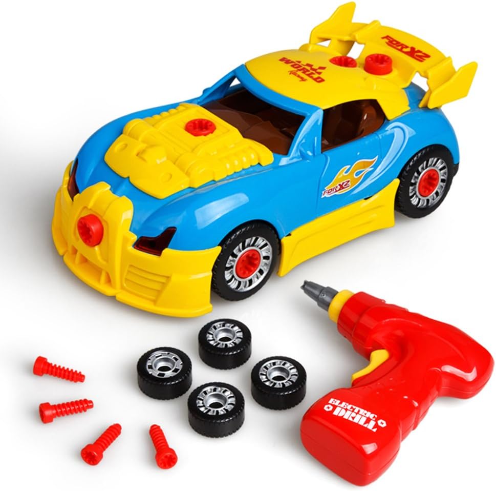 SHAWE Take Apart Toy Race Car, Construction Toy Kit for Kids,Build Your Own Car Kit,3D Take Apart Pieces With Realistic Sounds & Lights for 3 Years Old Boy