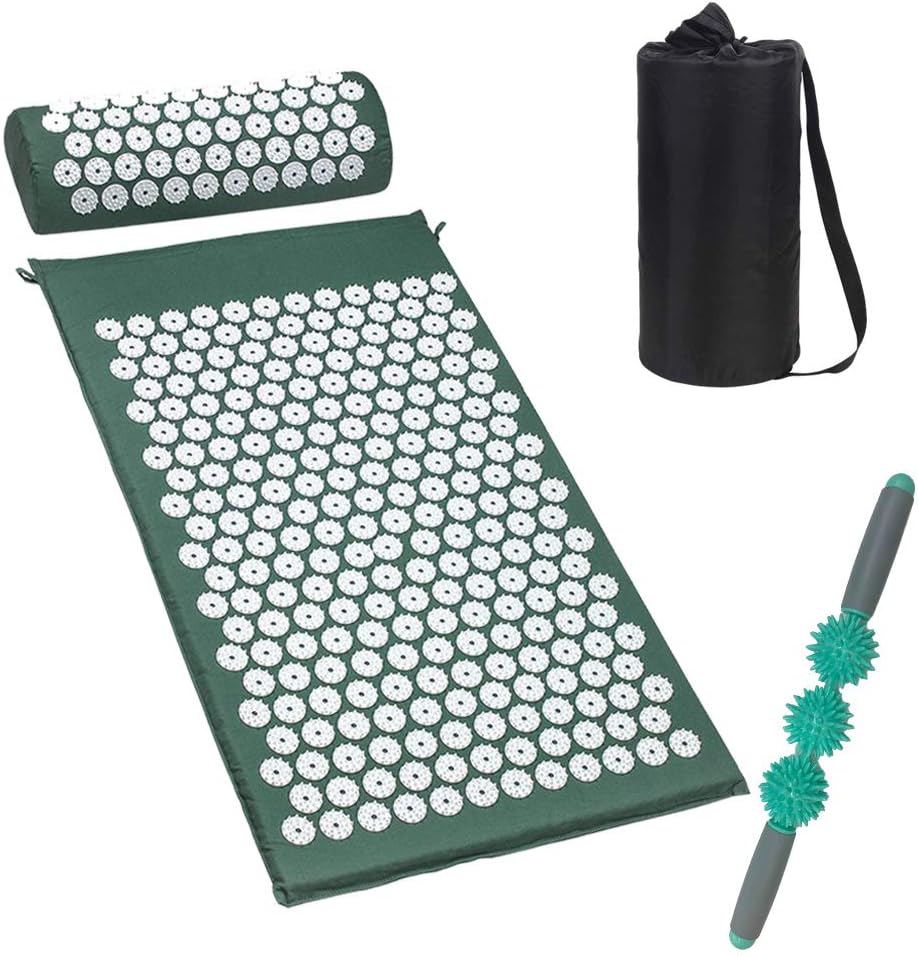 Acupressure Mat and Neck Massgae Pillow Set for Back Pain Relief Massage Stick Pressure Point Muscle Massage Roller, Full Body Massager Yoga Acupuncture Mat Cushion for Sciatica, Includes Carry Bag.: Health & Personal Care