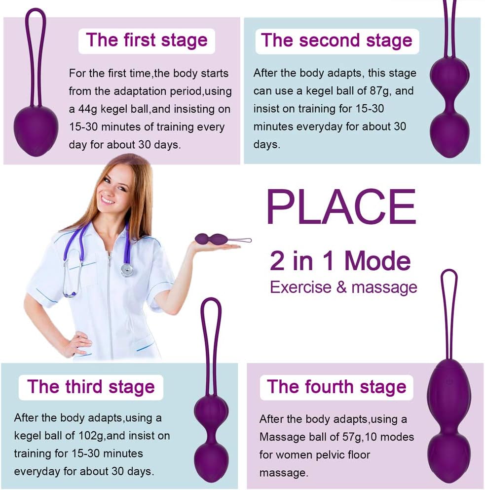 Ben Wa Kegel Balls Weighted Exercise Kit for Beginner -Kegel Balls for Tightening RFY 3 in 1 Kegel Exercise Weights System for Women, Bladder Control & Pelvic Floor Exercises (Purple): Health & Personal Care
