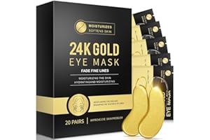 Rokelos Under Eye Patches, 20 Pairs 24K Gold Eye Patches For Puffy Eyes, Under eye Bags, Wrinkles, Nourish Skin, Eye Masks With Collagen, Hyaluronic Acid for Men & Women Gift (24K Gold)