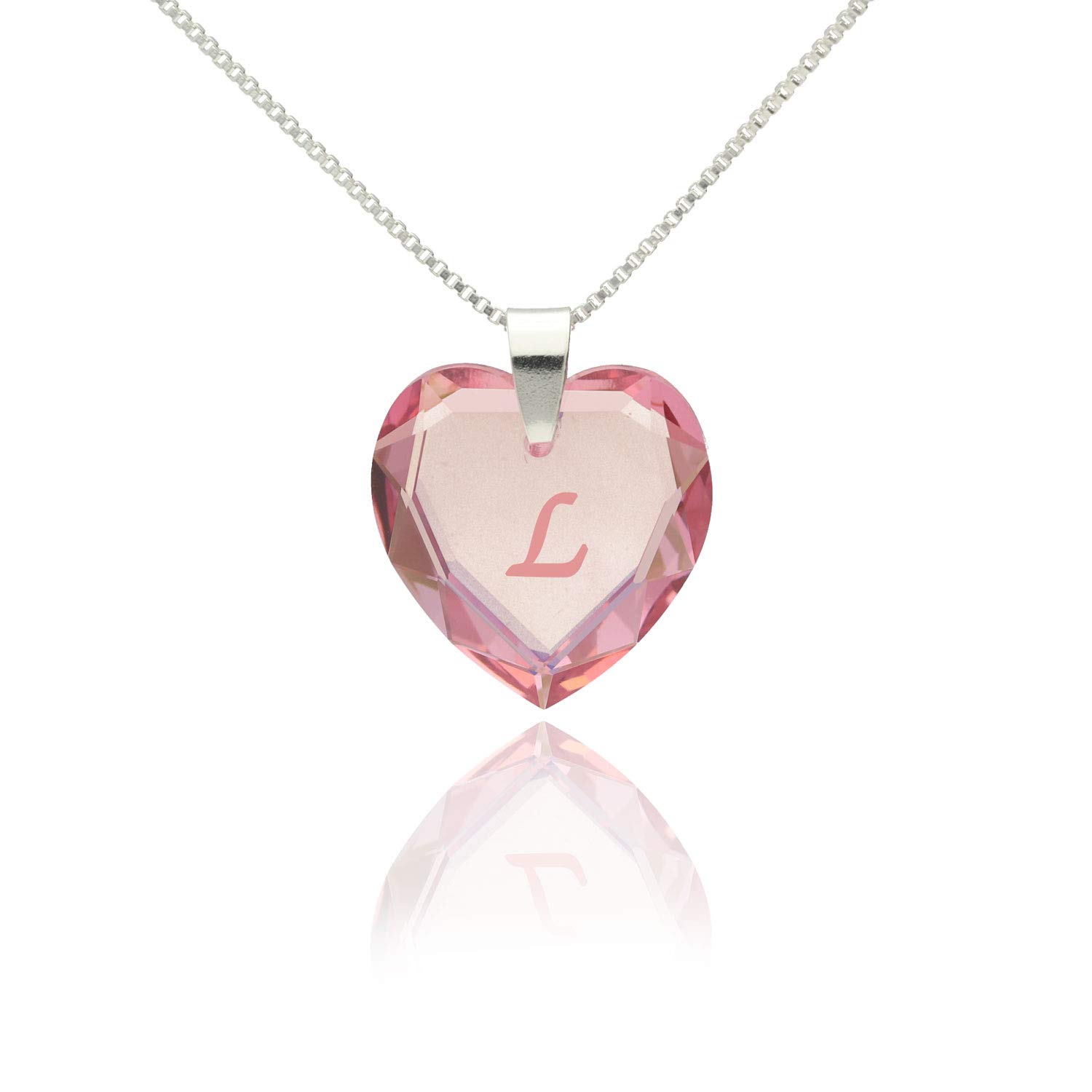 Heart Pendant Silver Necklaces for Women with Crystal from Swarovski in letter engraving A - Z Rose name initial Jewellery for Women for Valentine's Day Daughter Mum Wife Girlfriend and friendship