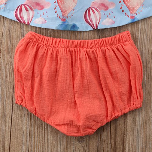 Baby Newborn Girls Summer Clothes Hot Air Balloon Print Suspender Vest +Watermelon Red Bloomers 2 pcs Casual Suit (Pink Blue, 6-12M)
