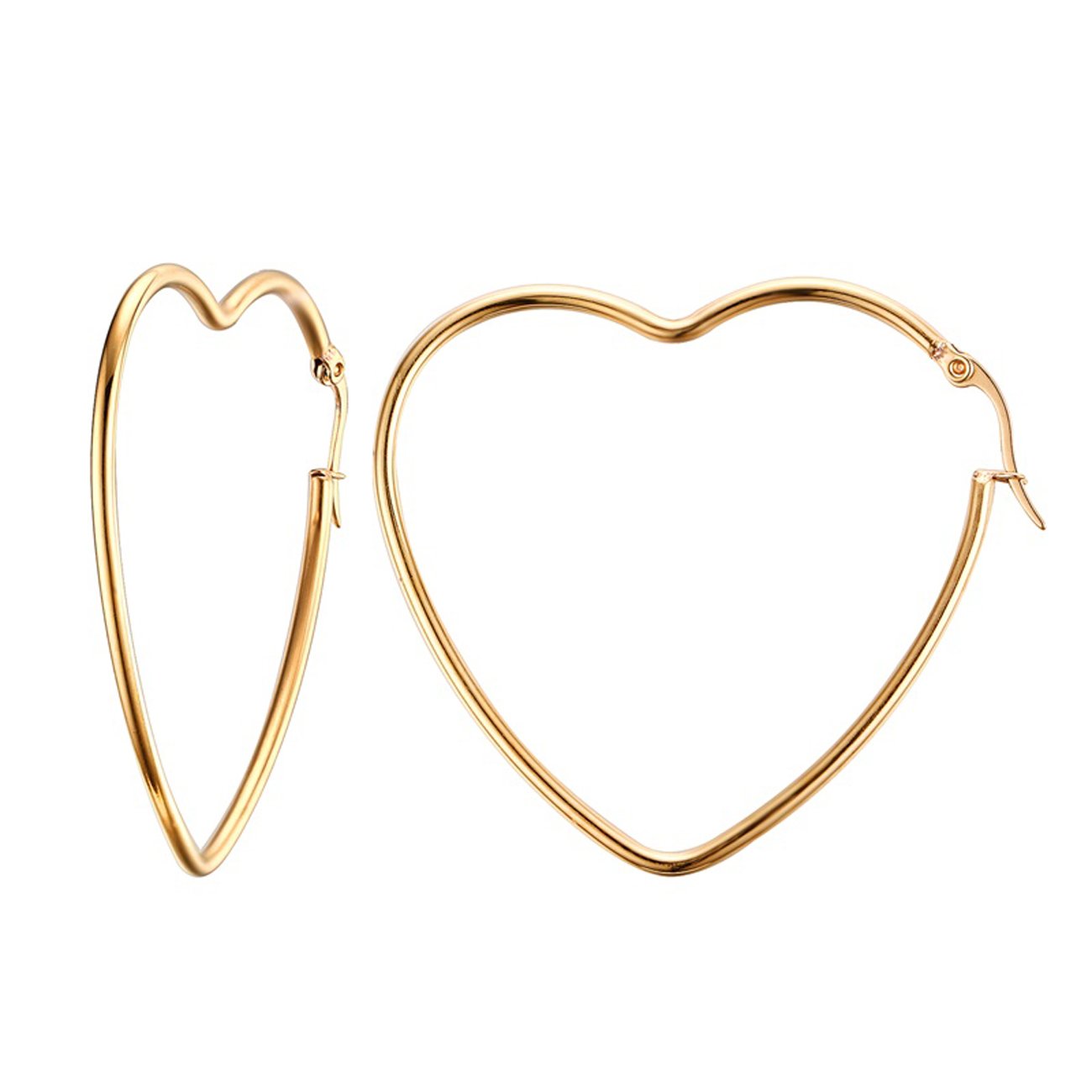 Caimeytie Women's Heart Hoop Earrings Gold Plated Stainless Steel Elegant Gift valentines present — image 1