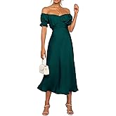 KIRUNDO Women's 2026 Spring Summer Satin Wedding Guest Midi Dress Off The Shoulder Wrap Party Cocktail Formal Prom Dresses