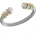 Decpro Antique Twisted Cable Bracelet with Composite Shell Pearl Inlay Alloy Cuff Bracelet for Women