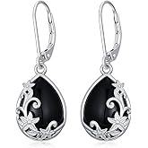 KoyeKei Black Onyx/Moonstone Earrings for Women 925 Sterling Silver Filigree Butterfly Dragonfly Dangle Drop Earrings Leverback Black Onyx Jewelry Gift for Girlfriend Wife Daughter
