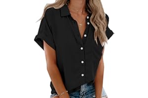 Beautife Womens Short Sleeve Shirts V Neck Collared Button Down Shirt Tops with Pockets