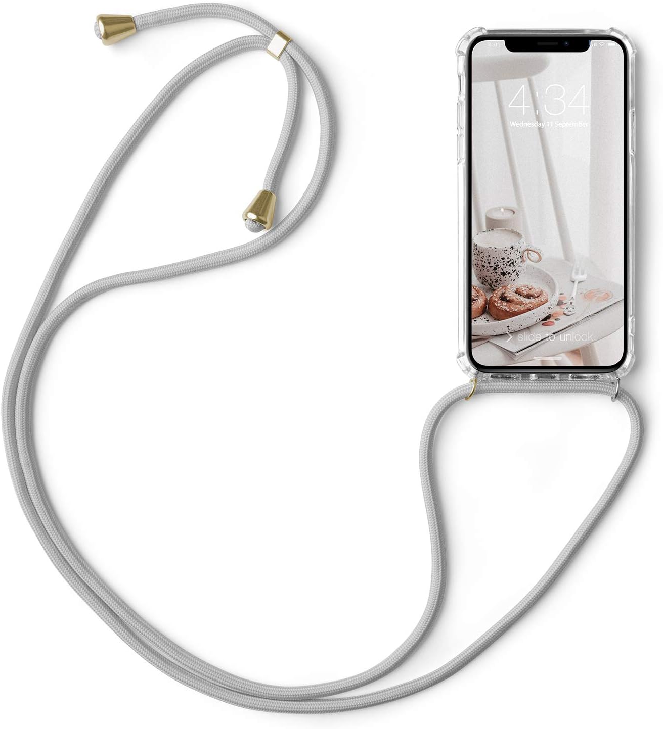 abitku Case for iPhone X, Clear TPU Necklace Mobile Phone Cover Holder with Neck Cord Lanyard Strap for Apple iPhone X 5.8 Inch (Grey)