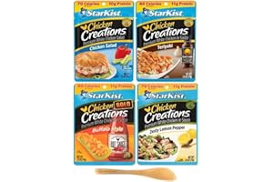 Starkist Chicken Creations, Premium White Chicken, Chicken Salad, Teriyaki, Buffalo Style, and Zesty Lemon Pepper 2.6 Ounce (Pack of 4) - Bundled with Make Your Day Spreader