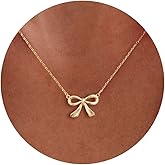 HANLI Gold Necklace for Women - Bow Necklace 14K Gold Plated Dainty Cubic Zirconia Bow Necklace Small Bow Necklace Trendy Necklaces for Women Minimalist Jewelry