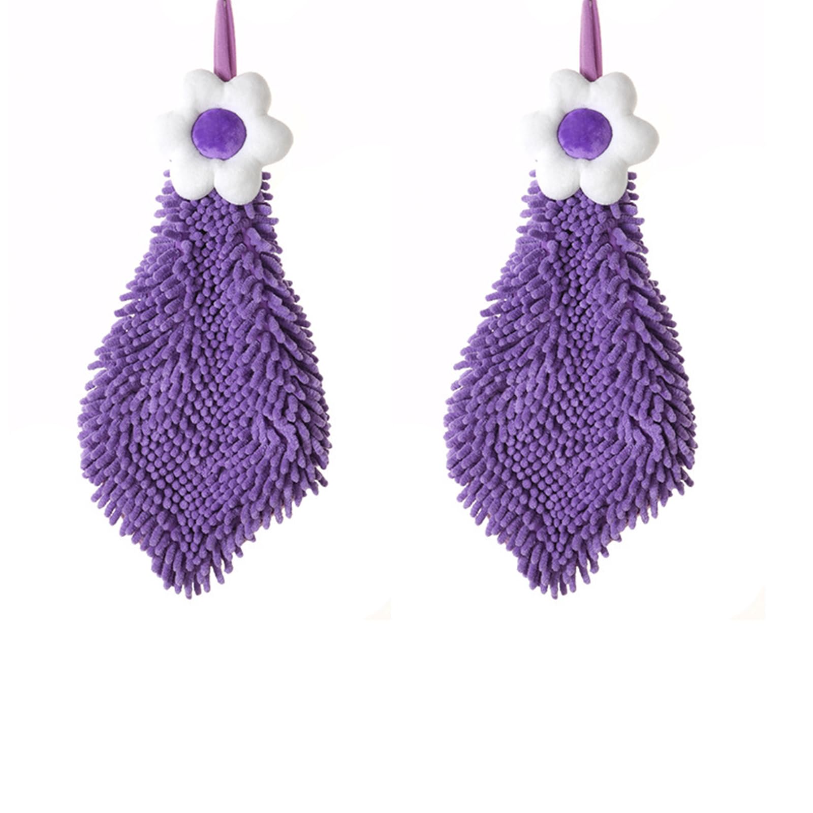 soulnioi Kitchen Hand Towels, Cute Flower Dish Cloths Microfiber Cleaning Cloth Absorbent Washcloth with Hanging Loop for Kitchen and Bathroom, B-Purple