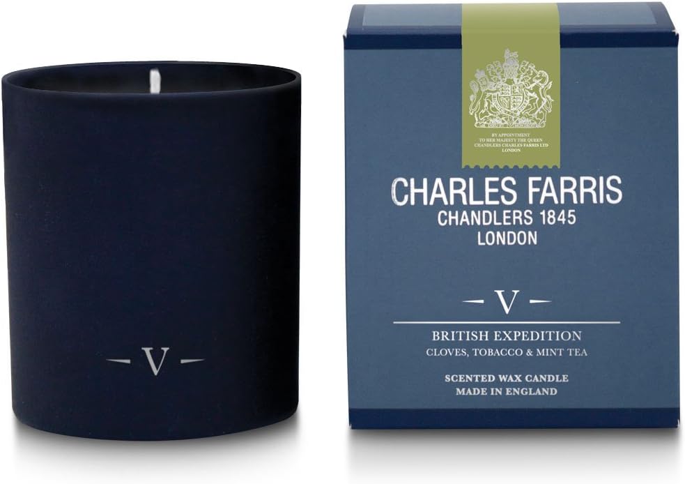 Charles Farris Luxury Scented Candle - Cloves, Tobacco & Mint Tea - 50+ Hours Burn Time - Artisan Hand-Finished Glass Jar, Made in England (British Expedition)
