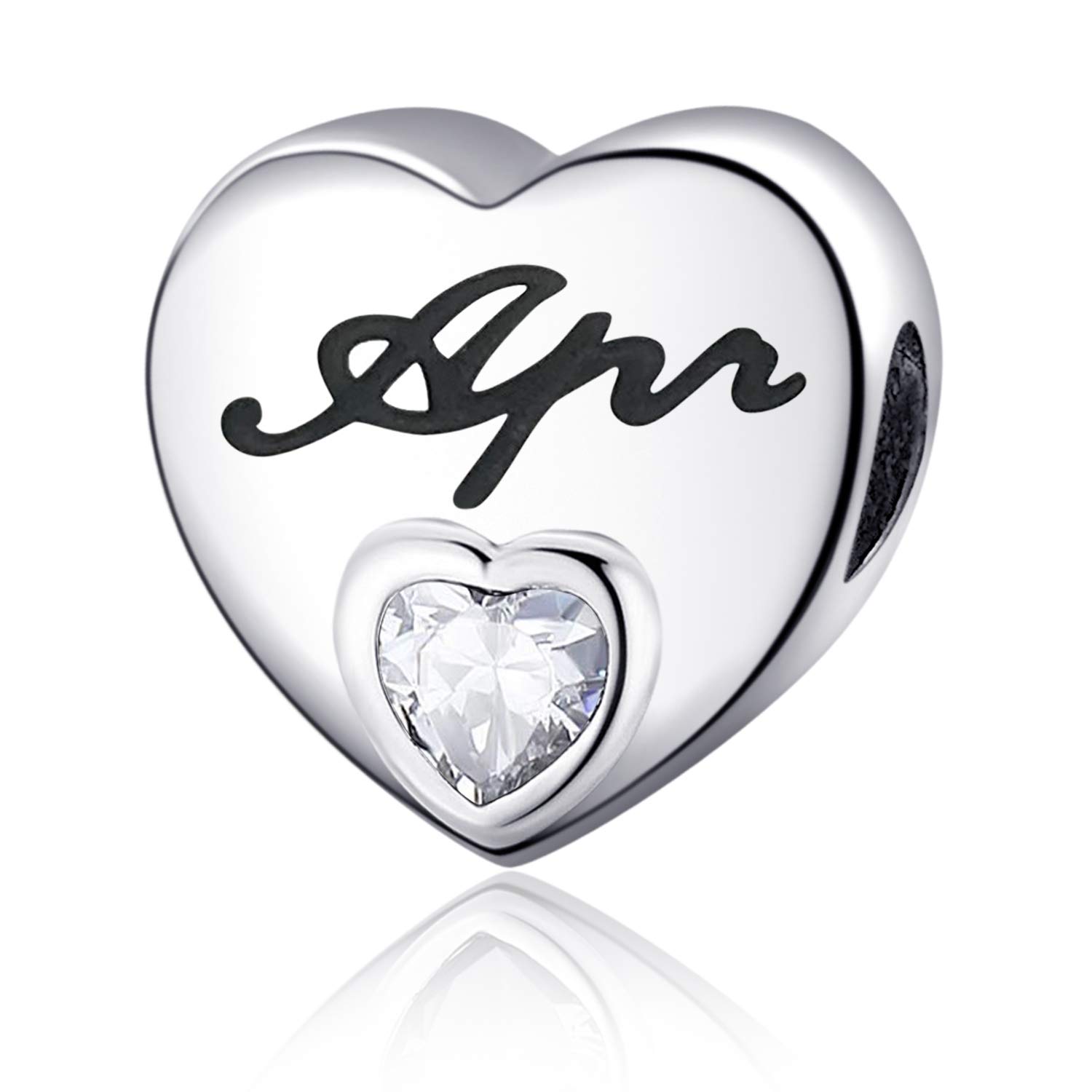 YOUFENG Jewellery Birthstone Charms Fit for Pandora Charms Bracelet Love Heart Jan-Dec Birthday Crystal Charm (April)