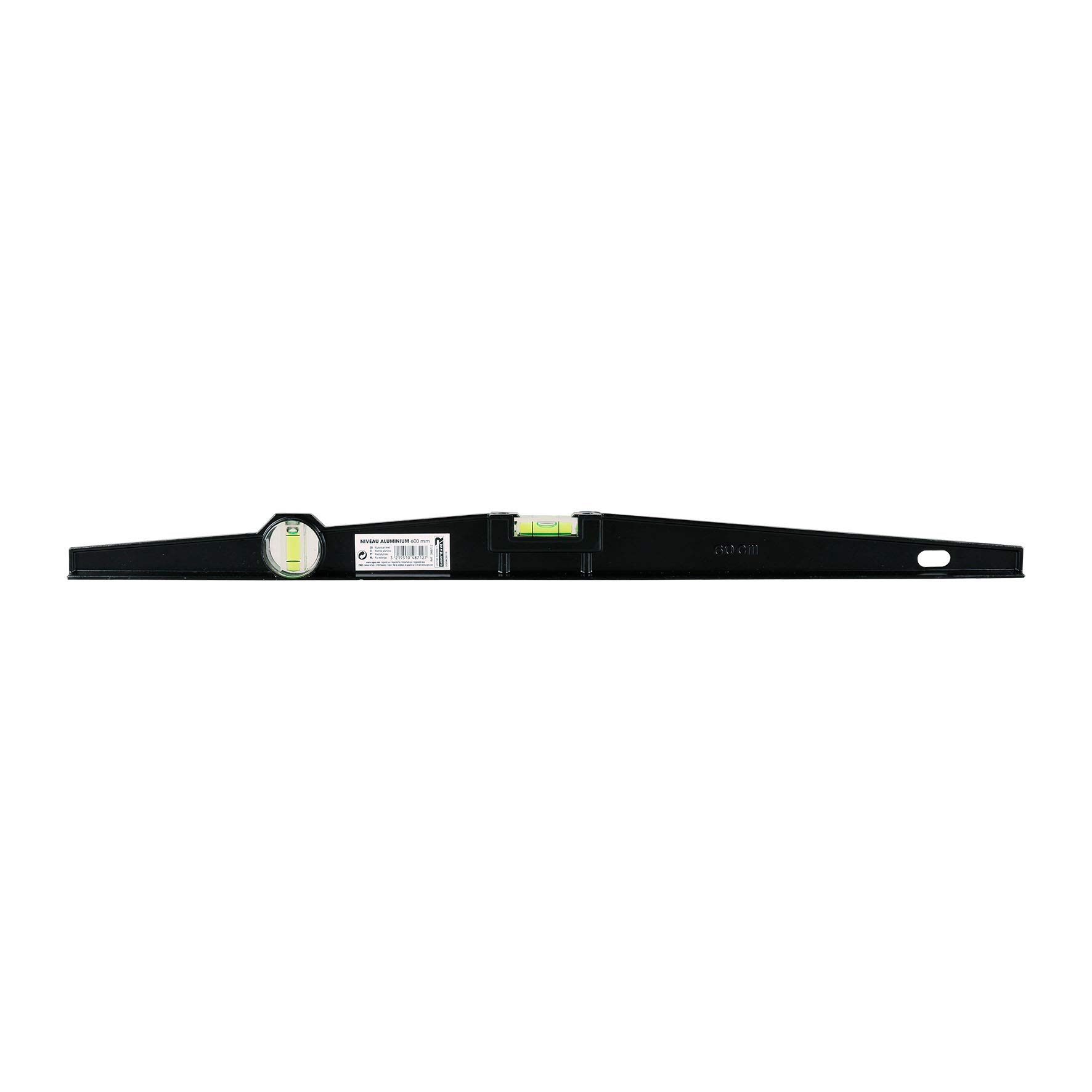 Rhino 48712 Magnetic Spirit Level 600 mm Water 600 mm - Trapezoidal Aluminium Level - Length 600 mm - 2 Vials - Primarily Used for Outdoor Work - NC