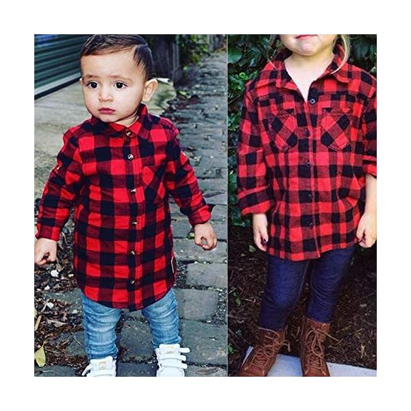 Kids Little Boys Girls Baby Long Sleeve Button Down Red Plaid Flannel Shirt Plaid Girl Boy NB-6T - Image 3