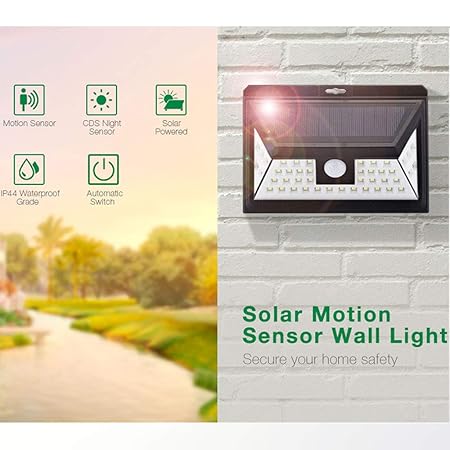 CRD PRODUCTS Wide Angle 44 LEDs Solar Light Outdoor Motion Sensor Garden Yard Solar-Powered Wall Porch Lamp 3 Adjustable Model Waterproof