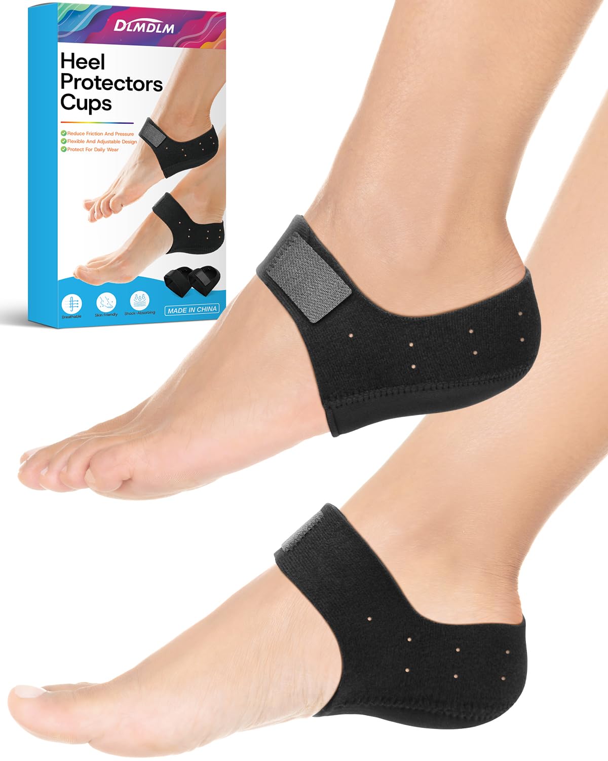 Photo 1 of Gel Heel Cushion Support for Plantar Fasciitis, Heel Pads for Foot Pain Relief, Support Spur, Cracked Heels Women and Men (Black with Holes, Women 6-11, Men 6-10)