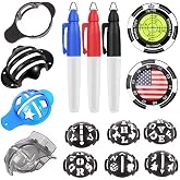 LPLEA Golf Ball Marker with Bubble Level &amp; Stencil - Golf Green Reader, Alignment Ball Marker Golf Tool, Golf Ball Line Marker for Putting Green (Black The American Flag)