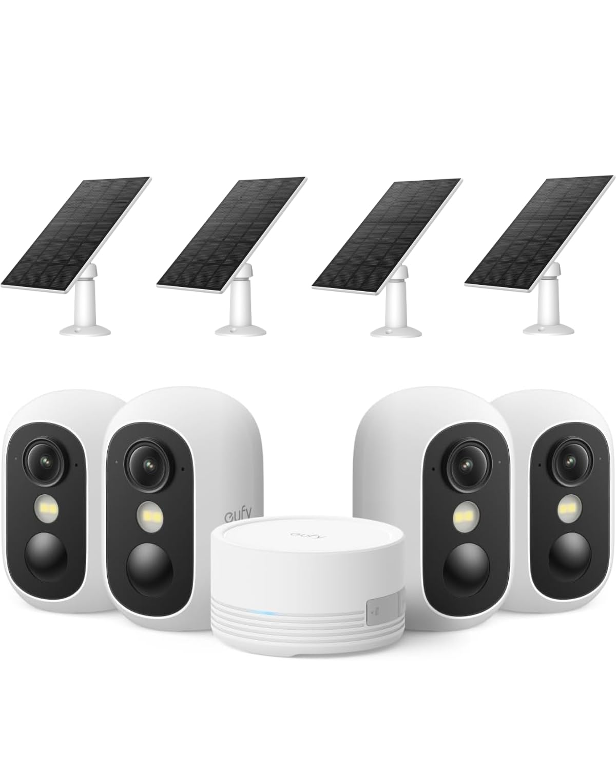 eufy eufyCam C35 (4er-Pack) mit Solarpanel C10(3W), Magnetische Halterung, Farbnachtsicht, Lokaler Speicher, IP67, Gesichtserkennung, Solarpanel-Kompatibel, Ohne ABO,Weiß
