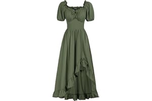 Scarlet Darkness Renaissance Dress Women Cottagecore Corset Dress Ruffle Maxi Dress with Pockets