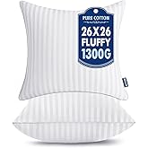 MIULEE 26x26 Pillow Inserts, Firm and Fluffy Decorative Square Throw Pillows for Couch Sofa Bed, Down Alternative with 100% Cotton Cover Pack of 2