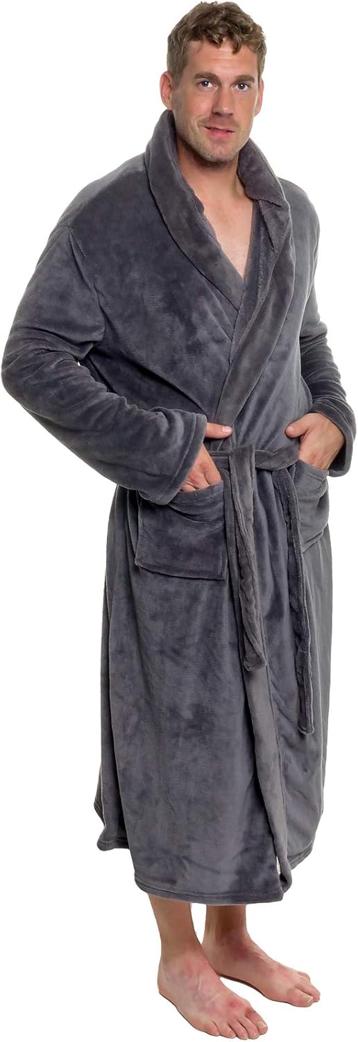 Ross Michaels Men's Hooded Robe - Plush Shawl Kimono Bathrobe for Men at  Men’s Clothing store