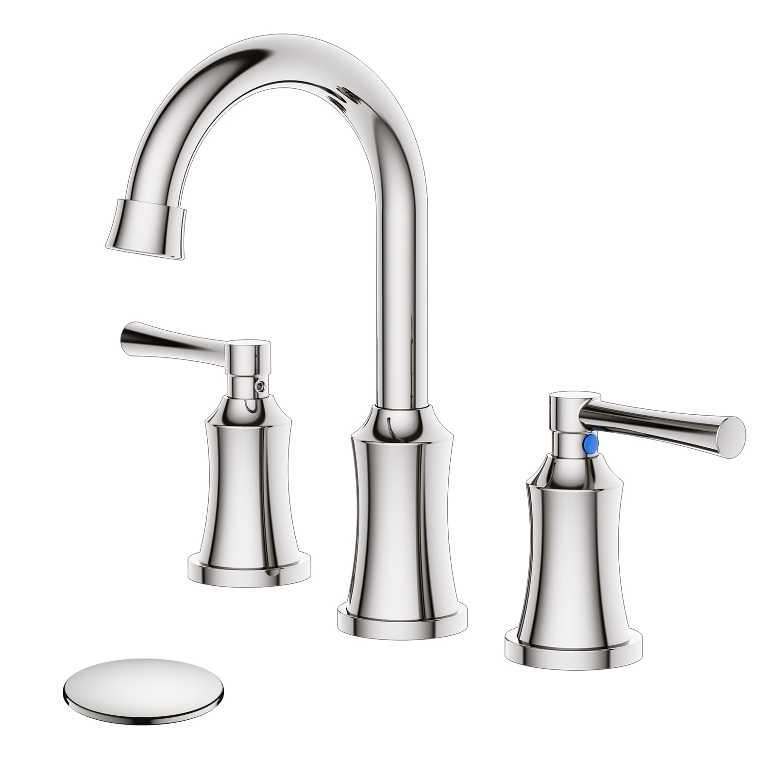 Photo 1 of Hurran Bathroom Faucet 3 Hole, 8 Inch Widespread Bathroom Faucets with Pop-up Drain and Supply Line, Bathroom Sink Faucet for Sink, Vanity, RV, Chrome
