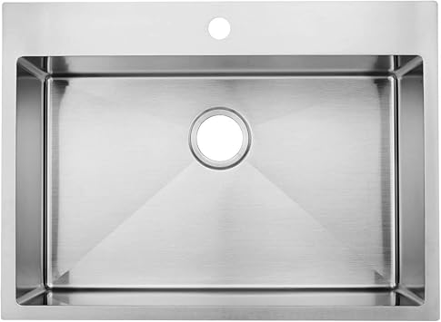 Commercial 28 Inch 16 Gauge Top Mount Drop In Single Bowl Basin Handmade T304 Stainless Steel Kitchen Sink 10 Inch Deep Brushed Nickel Kitchen Sinks Amazon Com