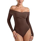 PINKMSTYLE Sexy Mesh Off The Shoulder Bodysuits For Women Double Lined Long Sleeve Bodysuit Going Out Tops