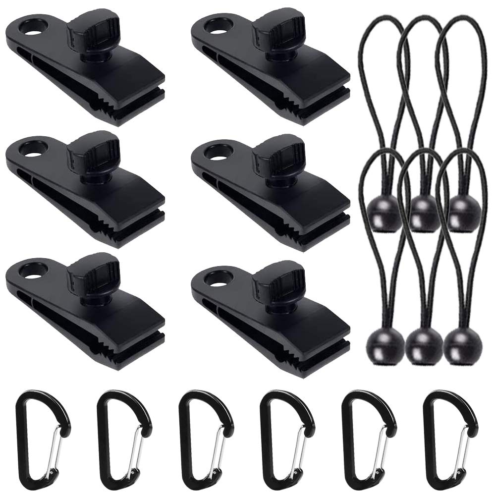 HUIMALL 6 PCS Tents Clips, 6 PCS ball bungees Set lock grips outdoor clamp clip heavy duty tarp clips instant clip awning accessories clips tarp rope clips tarpaulin holder bungee cords ball