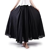 Phorecys Women's Cotton Maxi Skirt Elastic Waist A-Line Flowy Long Skirts Boho Gypsy Renaissance