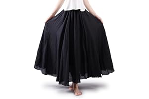 Phorecys Women's Girls Casual Long Maxi Skirt Cotton Elastic Waist Boho Goth Fairy Renaissance Weekend Skirts Dress