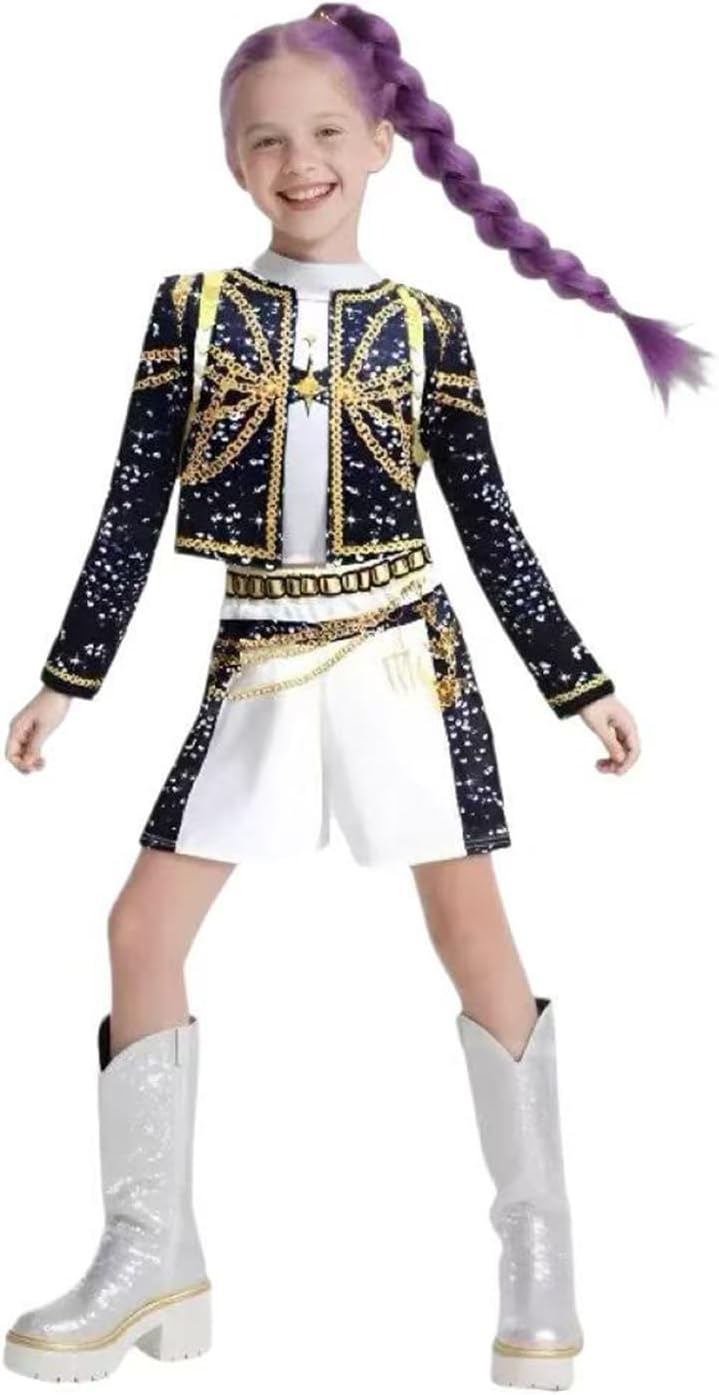 HanaOuni Girls Halloween Costume, Black and Yellow Polyester Top and Pants Set for Cosplay Events and Parties