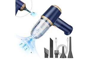 BELIBUY Mini Car Vacuum Portable Cordless Handheld Vacuum Cleaner and Air Duster 2 in 1 with Multi-Nozzles for Car, Computer, Sofa, Office, Pet, Home (Blue and Gold)