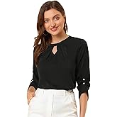 Allegra K Women's Dressy Blouses Keyhole Ruched 3/4 Sleeve Work Top Business Casual Tops