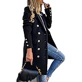 SOMTHRON Women's Winter Trench Coat Double Breasted Notched Lapel Peacoat Jacket Casual Long Overcoat