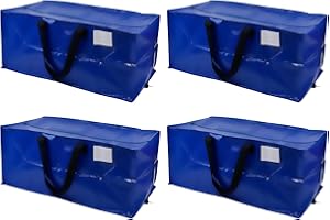 DURASACK Heavy Duty Moving Bag Storage Container Duffle Bag with Zipper, Reinforced Carry Straps and Backpack Straps, Made of Rugged Woven Polypropylene, Pack of 4, Blue