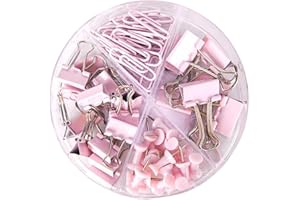 Paper Binder and Clips Set, 72Pcs Metal Assorted Sized Binders with Push Pins, Cute Office Supplies, Teacher Desk Must Haves,