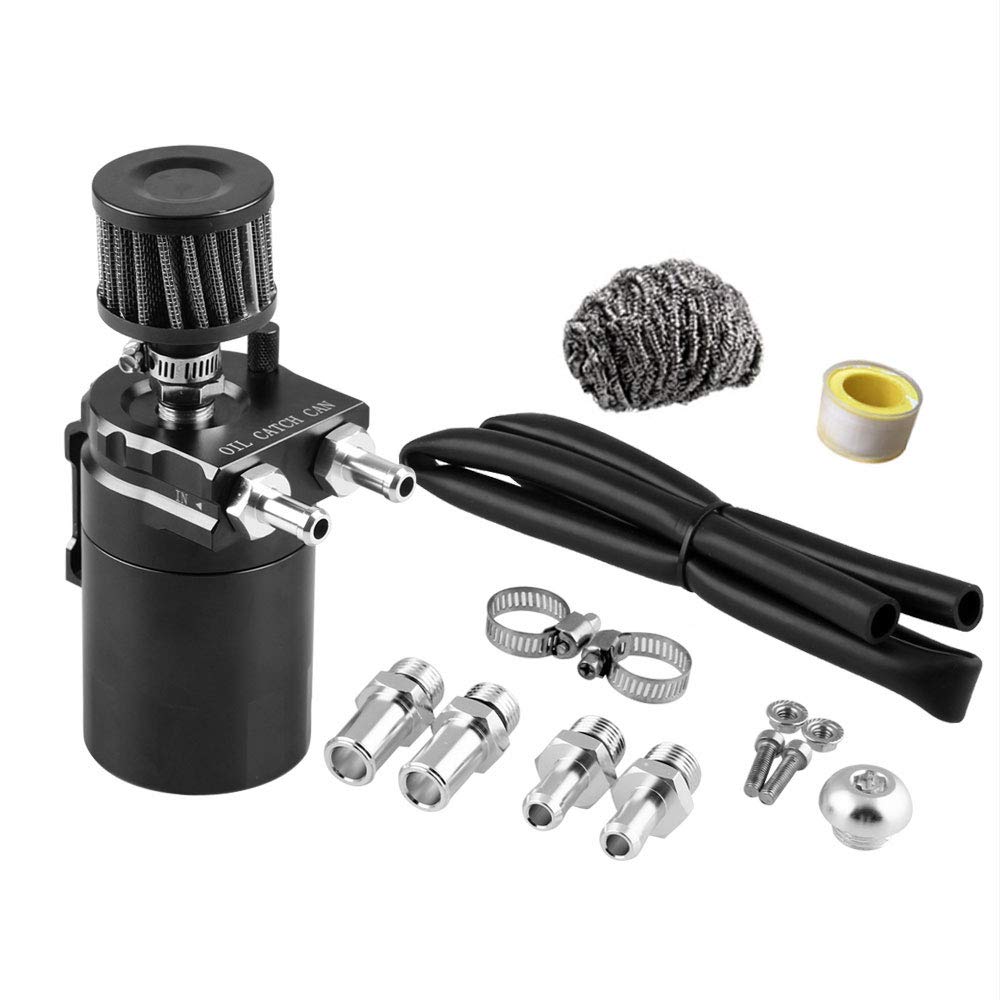 0.3L Oil Catch Breather Can Universal Baffled Aluminum Reservoir Tank With Filter & Stainless Steel Wool